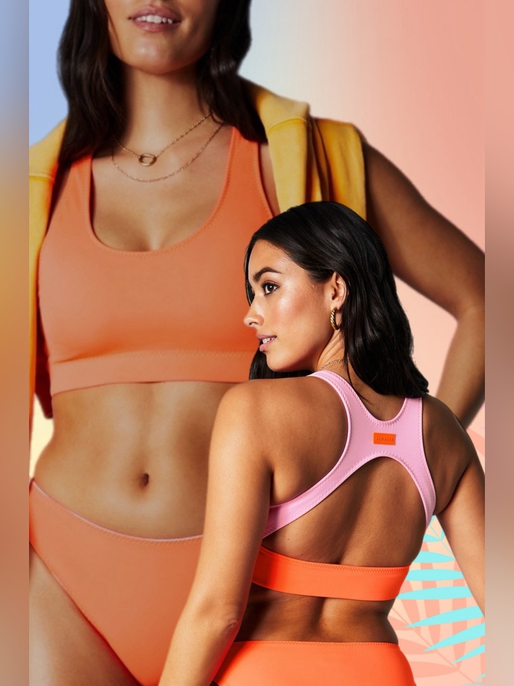 Fabletics | Sporty Racerback Shaping Swim Tank Bikini Top Orange Pink Medium GUC